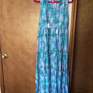 Blue and Green Floral Maxi Dress
